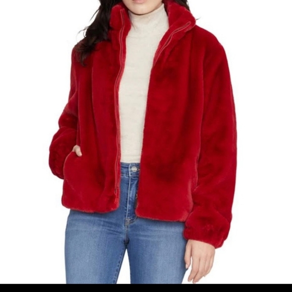 Anthropologie Jackets & Blazers - Sanctuary 'Sami' Red Plush Faux Fur Jacket Size L